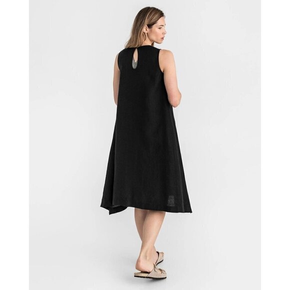 Magic Linen Nida black midi high low dress size M - Picture 1 of 8